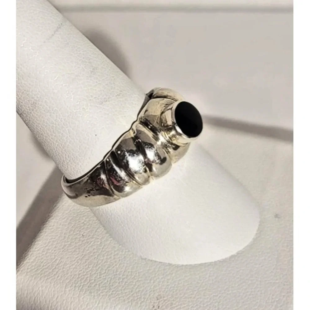 Sterling Silver 925‎ Black Onyx Gemstone Ring Womens 10 Dome Cabochon Cocktail